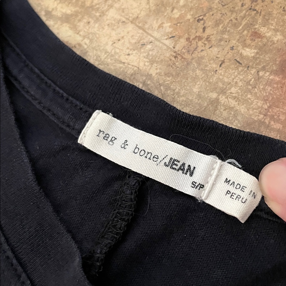 Price Drop 🔷 Rag & Bone Black T-Shirt Raw Hem Studded Pocket Small - Picture 2 of 11